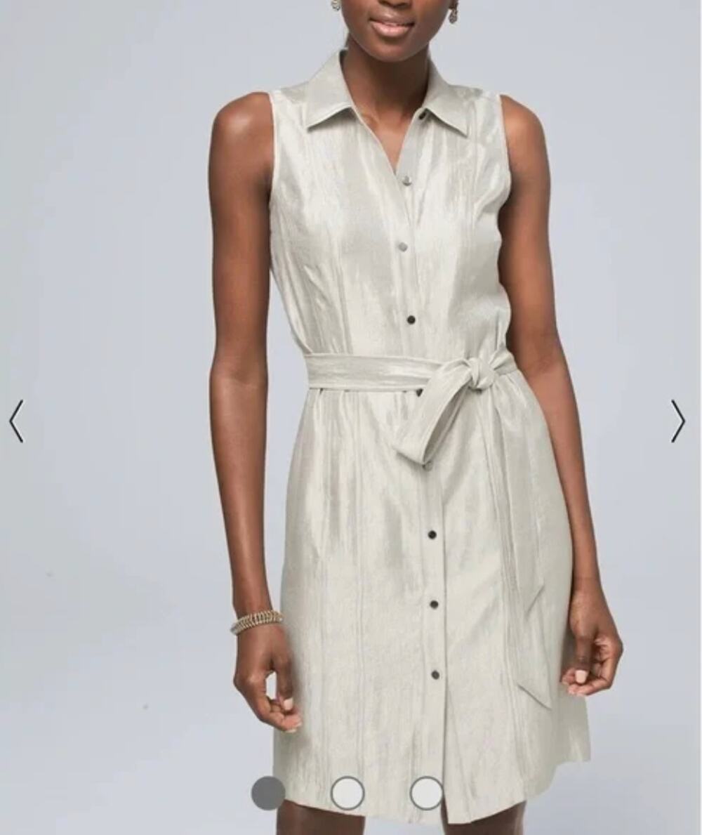 White House Black Market Metallic Gold Satin Button Down Dress // 4 Petite